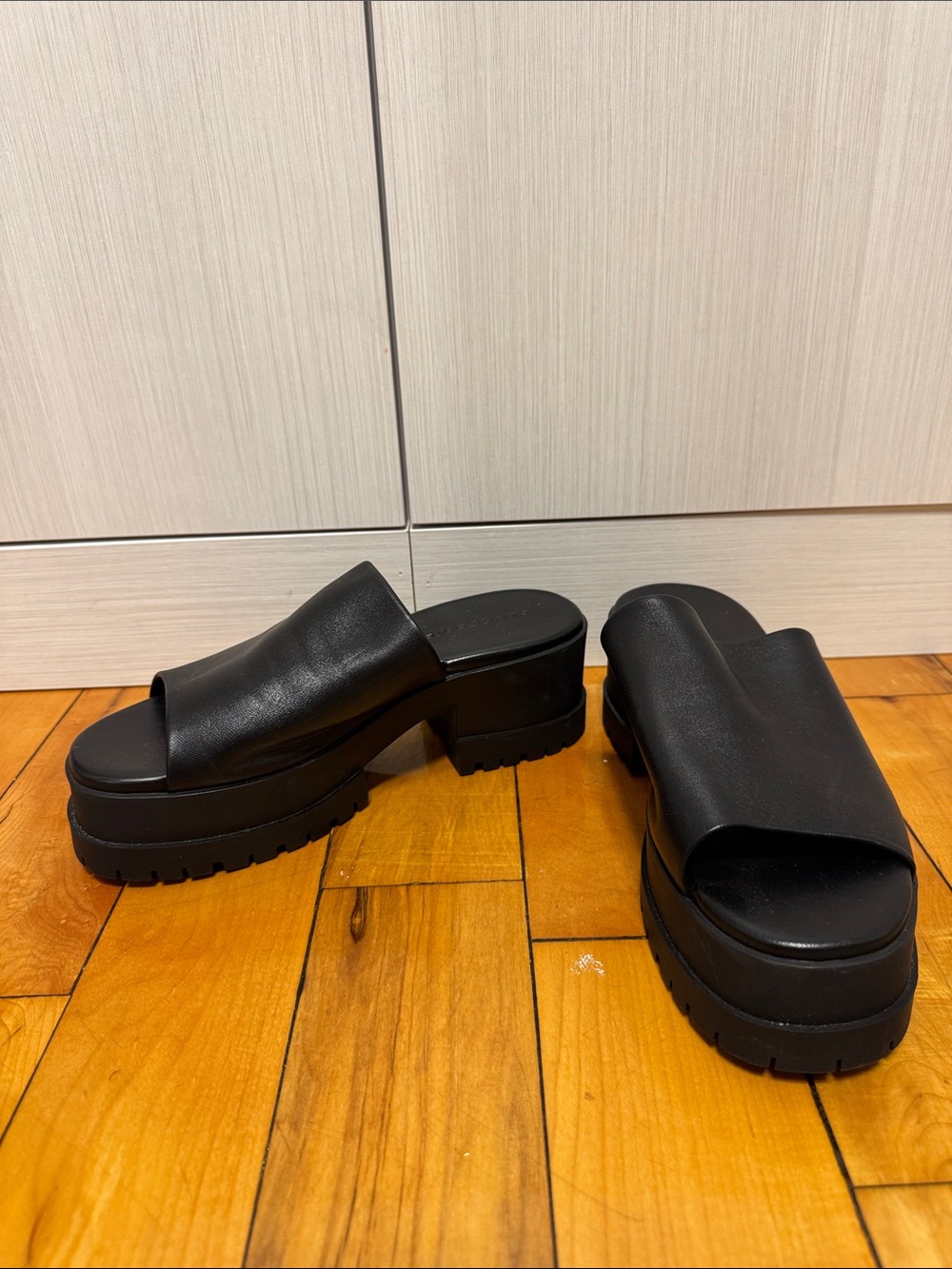 Robert Clergerie Black Leather Platform Slide Mules